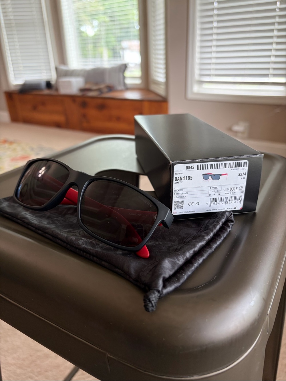 Arnette “Slickster” Black Sunglasses with Red Temple Tips.  New in box